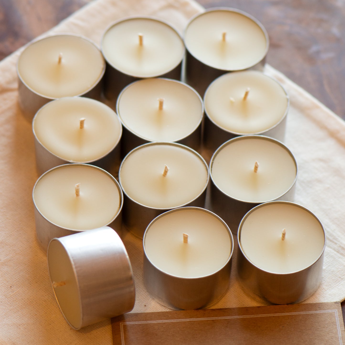 Tall Beeswax Tealights with Aluminium Cups - Set of 12