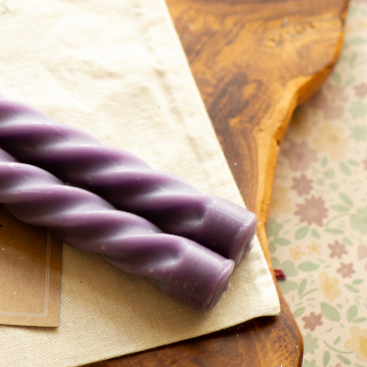 Tall Spiral Beeswax Tapers (Grape) - Set of 2