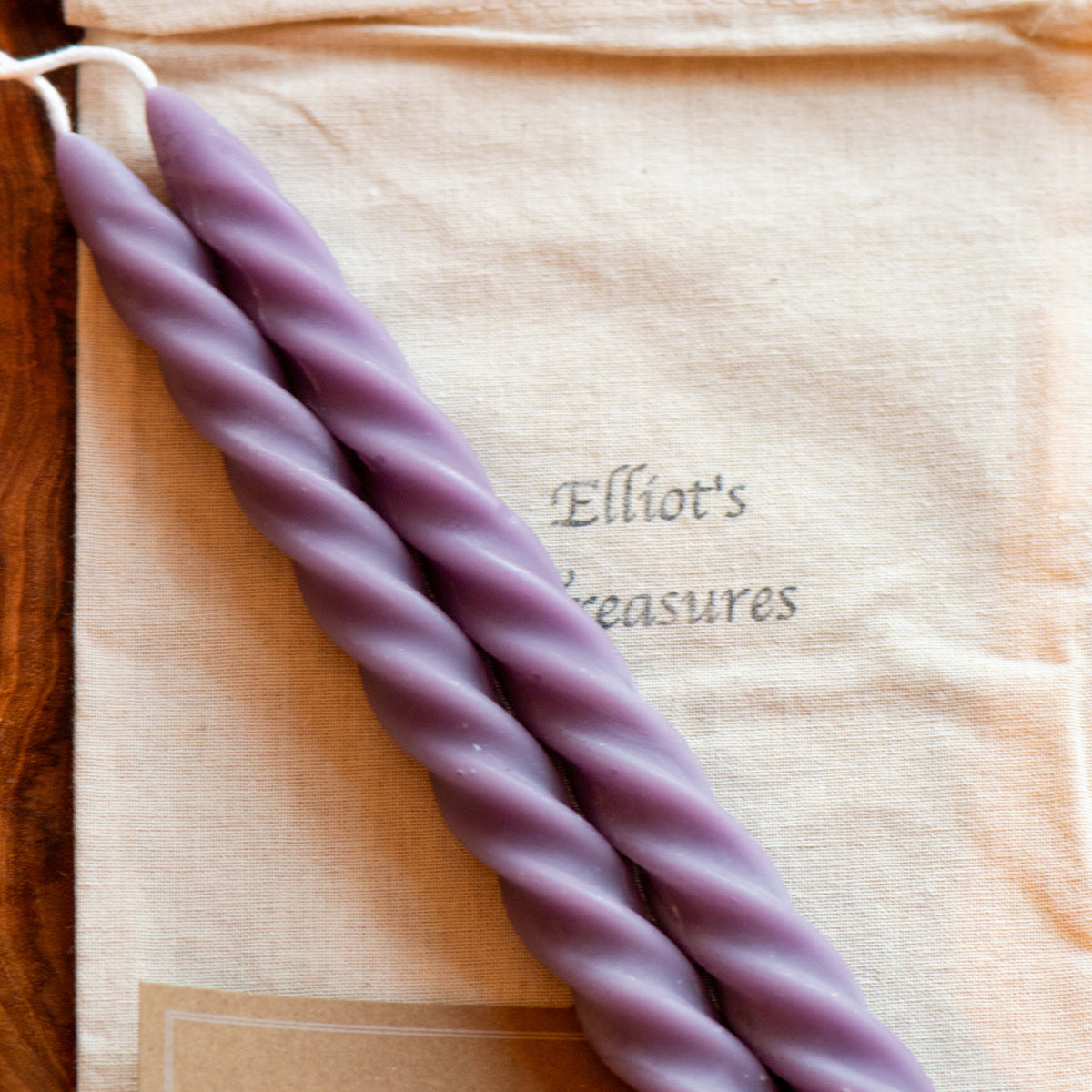 Tall Spiral Beeswax Tapers (Lavender) - Set of 2