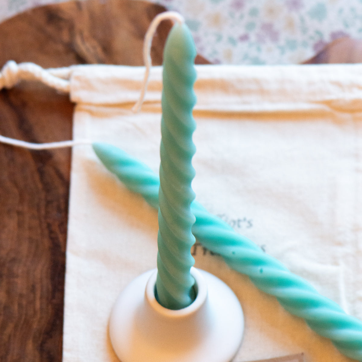 Tall Spiral Beeswax Tapers (Ocean) - Set of 2