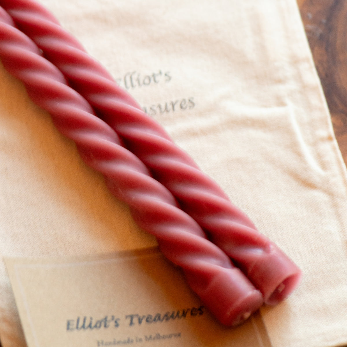 Tall Spiral Beeswax Tapers (Raspberry) - Set of 2