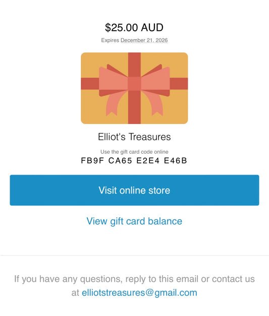 E-Gift Cards from Elliot's Treasures