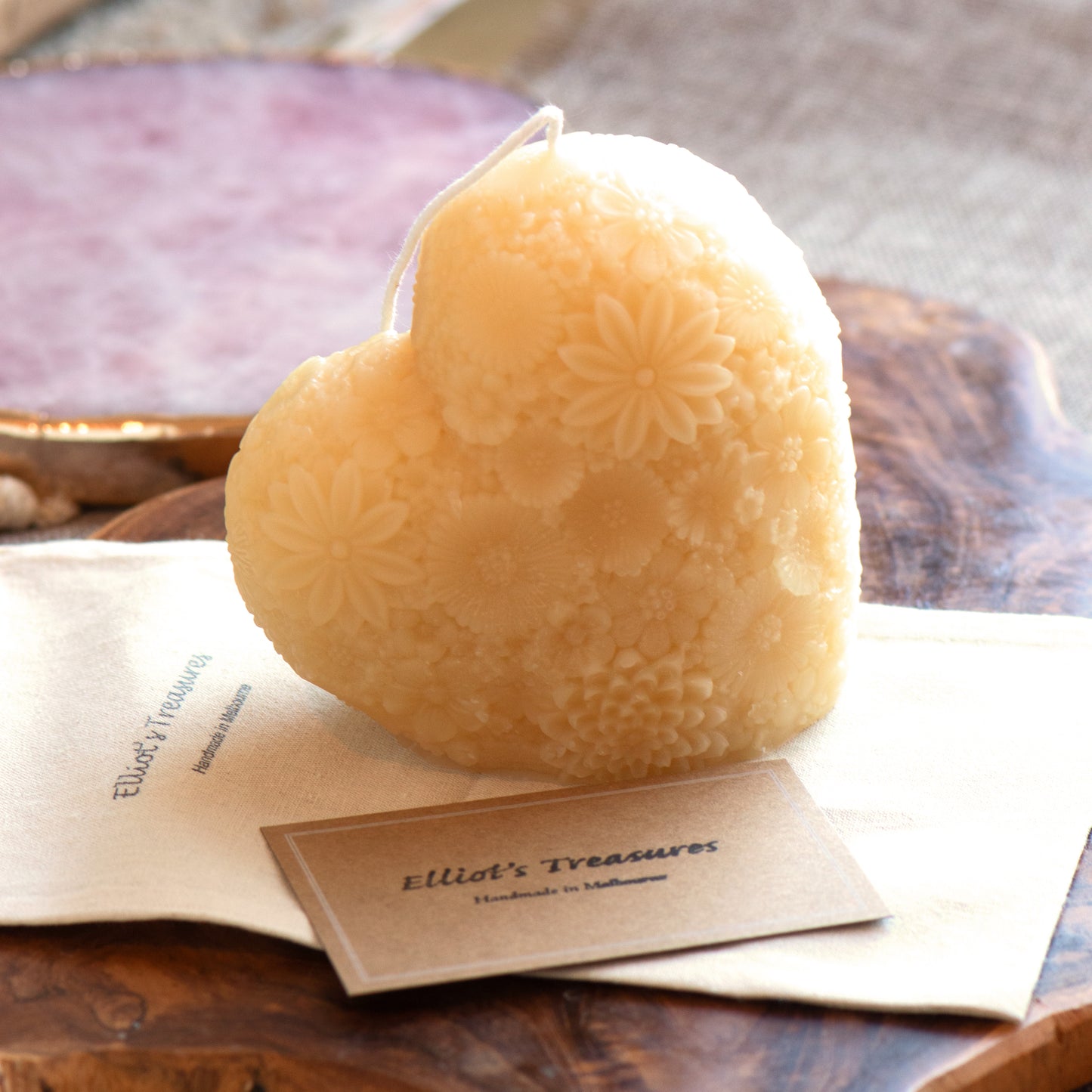 Floral Standing Heart - Pure Beeswax Candle