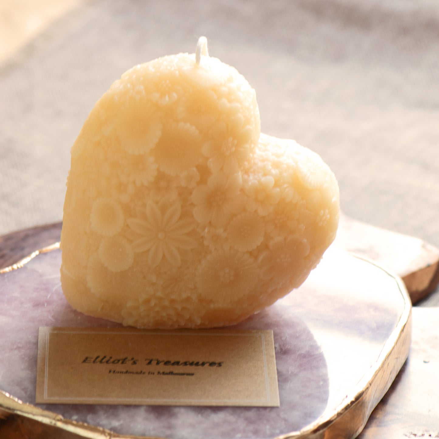 Floral Standing Heart - Pure Beeswax Candle