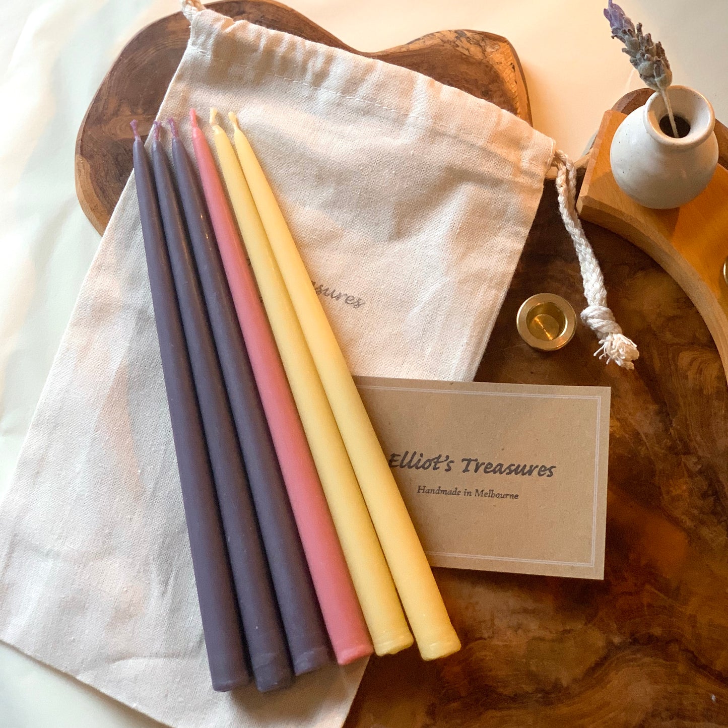 Advent Celebration Ring Beeswax Candles - Purple and Pink - Set of 6