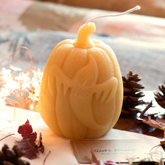 Large Spooky Pumpkin - Pure Beeswax Candle