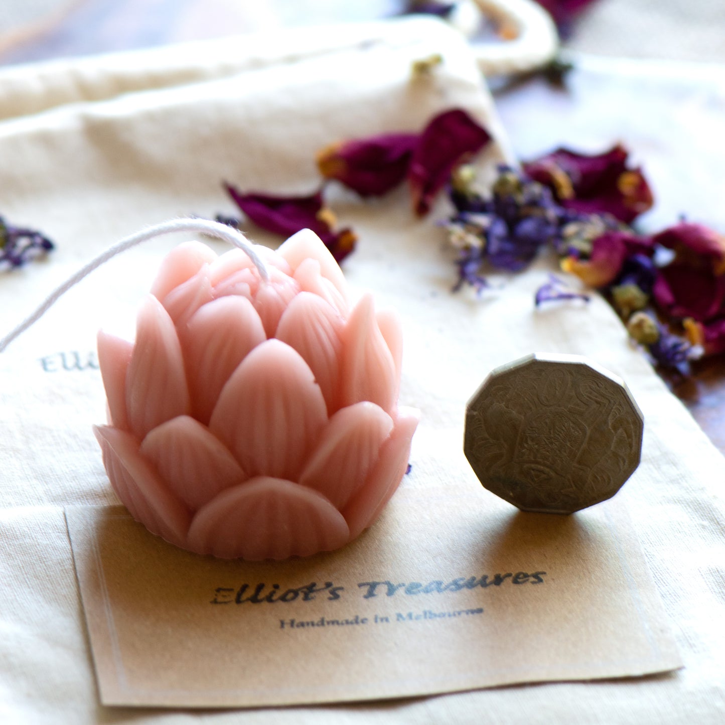 Lotus Flower (Pink) Beeswax Candle