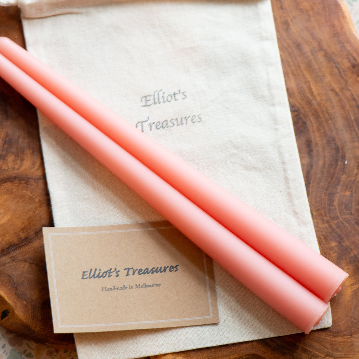 Narrow Tip Beeswax Tapers (Baby Pink) - Set of 2
