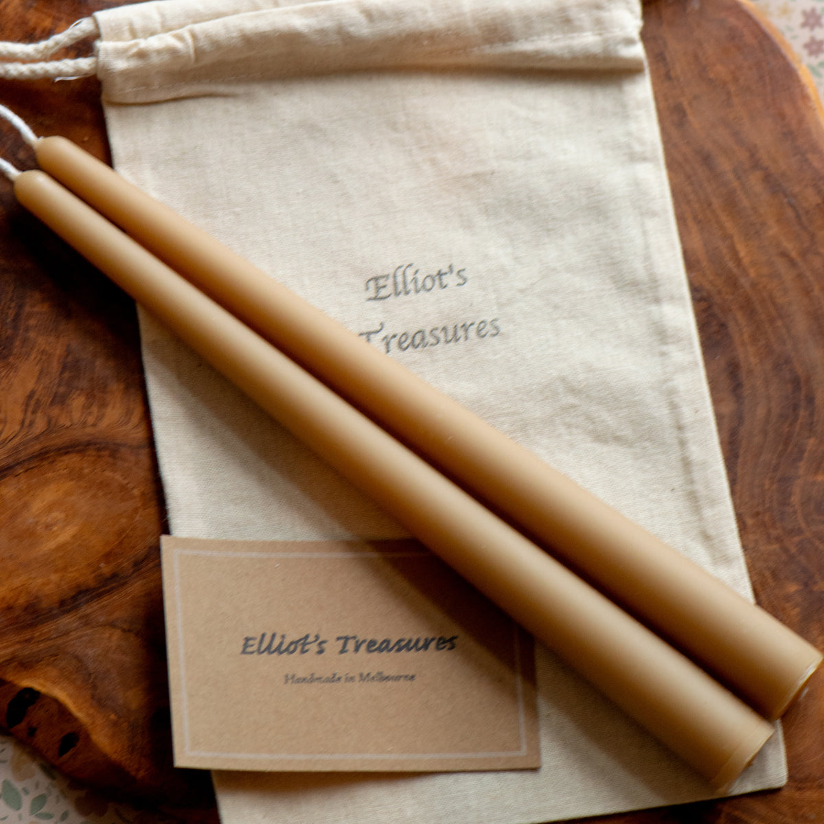 Narrow Tip Beeswax Tapers (Latte) - Set of 2