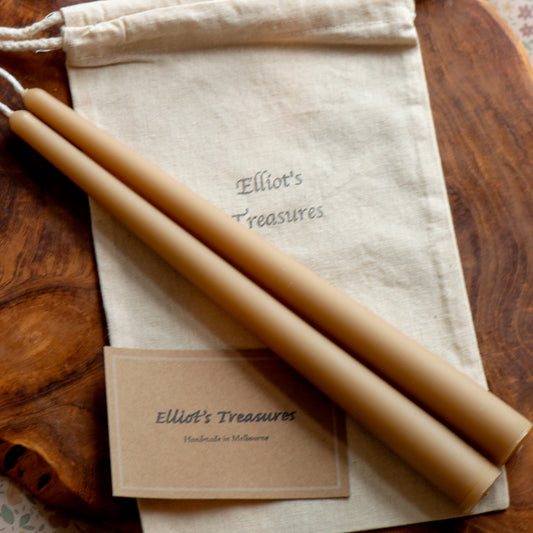 Narrow Tip Beeswax Tapers (Latte) - Set of 2