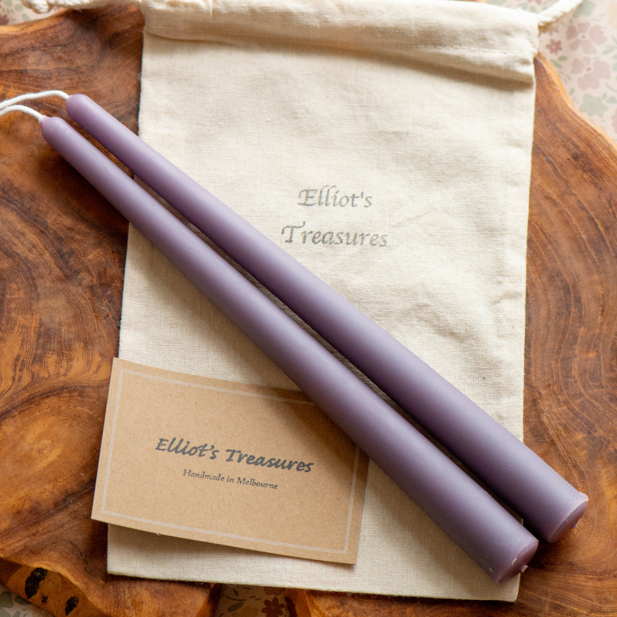 Narrow Tip Beeswax Tapers (Lavender) - Set of 2