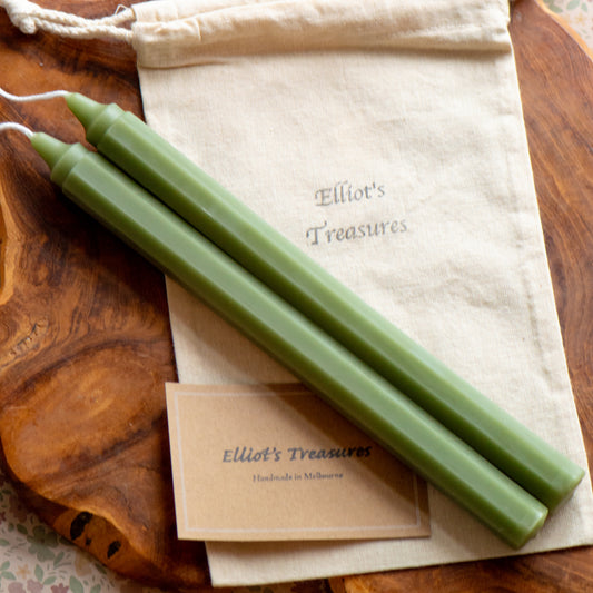 Octagon Beeswax Tapers (Sage) - Set of 2