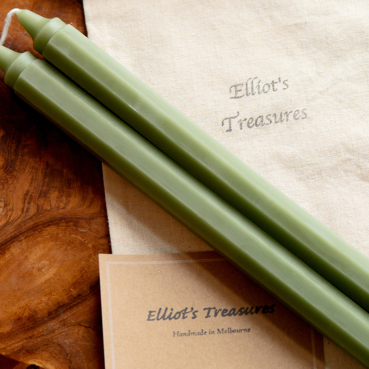 Octagon Beeswax Tapers (Sage) - Set of 2