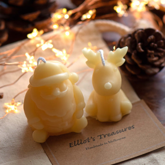 Santa and Reindeer - Pure Beeswax Candles