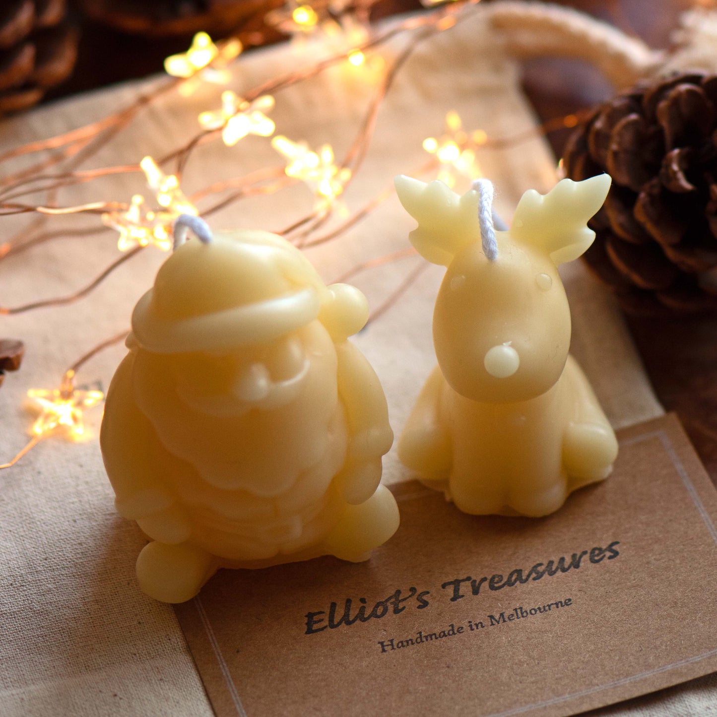 Santa and Reindeer - Pure Beeswax Candles