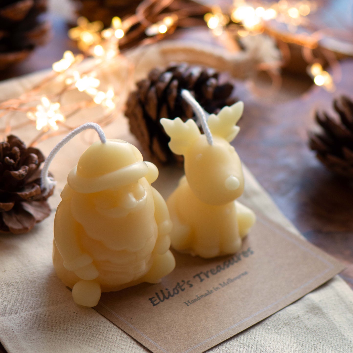 Santa and Reindeer - Pure Beeswax Candles