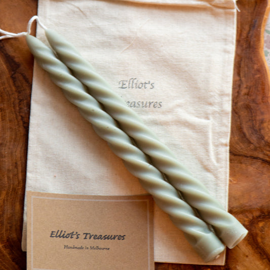 Tall Spiral Beeswax Tapers (Ash) - Set of 2