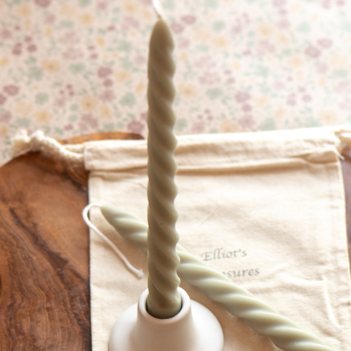 Tall Spiral Beeswax Tapers (Ash) - Set of 2