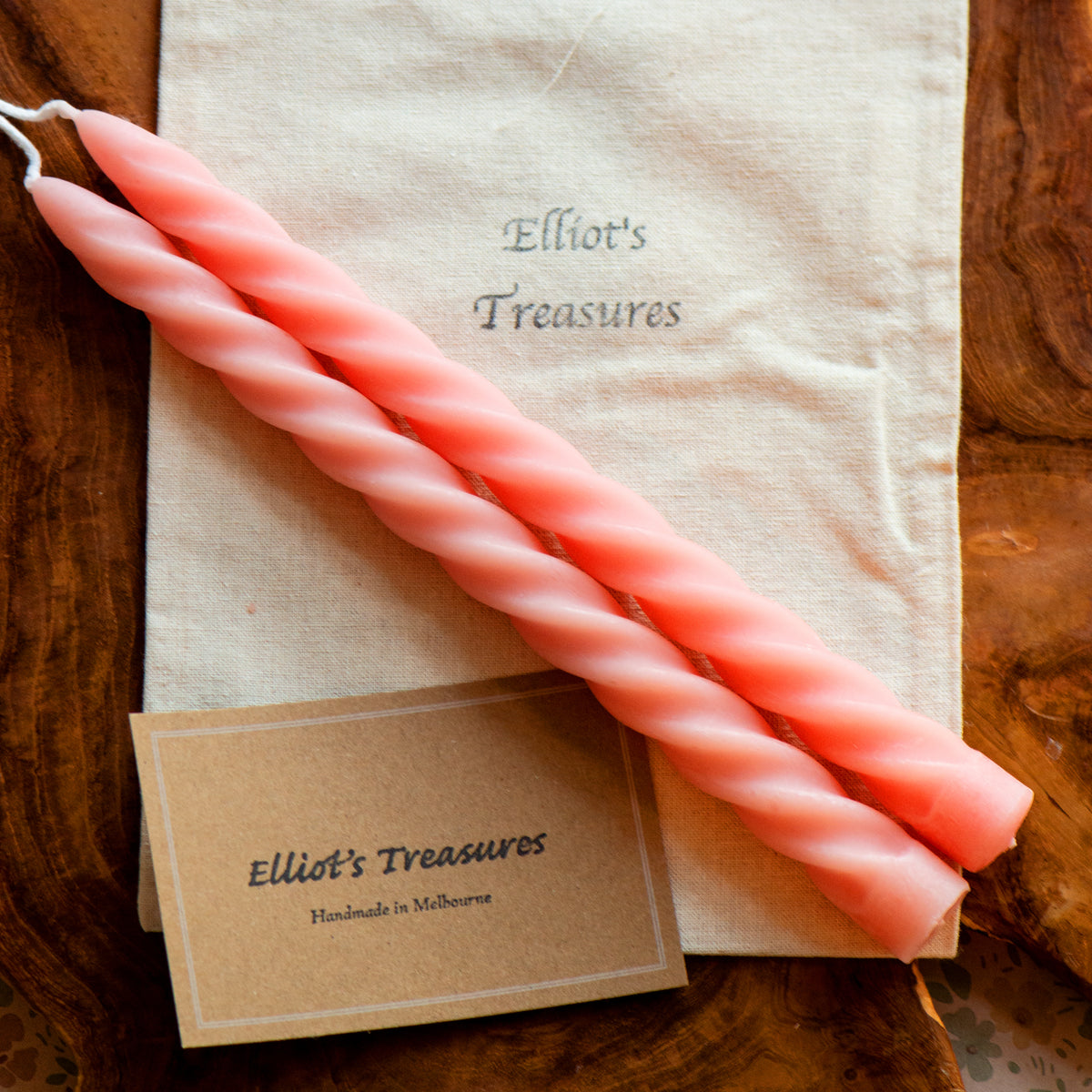 Tall Spiral Beeswax Tapers (Baby Pink) - Set of 2