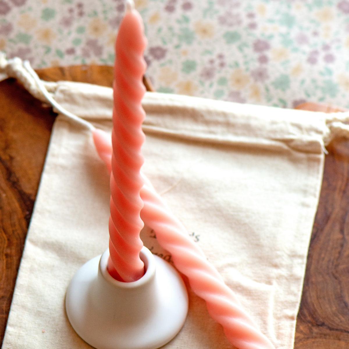Tall Spiral Beeswax Tapers (Baby Pink) - Set of 2