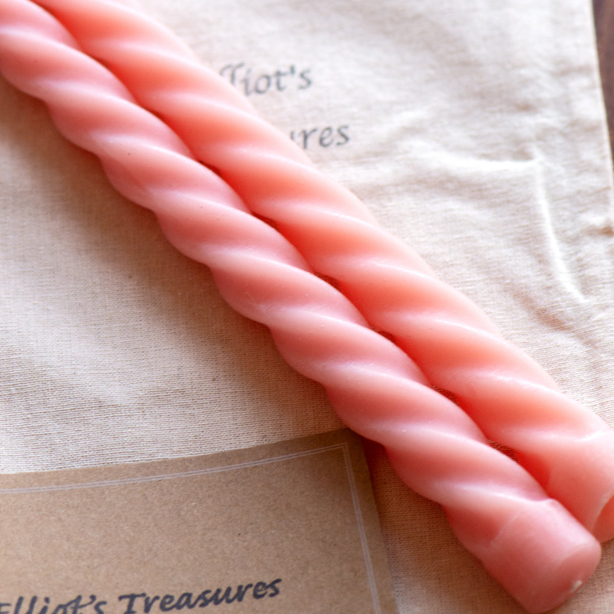 Tall Spiral Beeswax Tapers (Baby Pink) - Set of 2