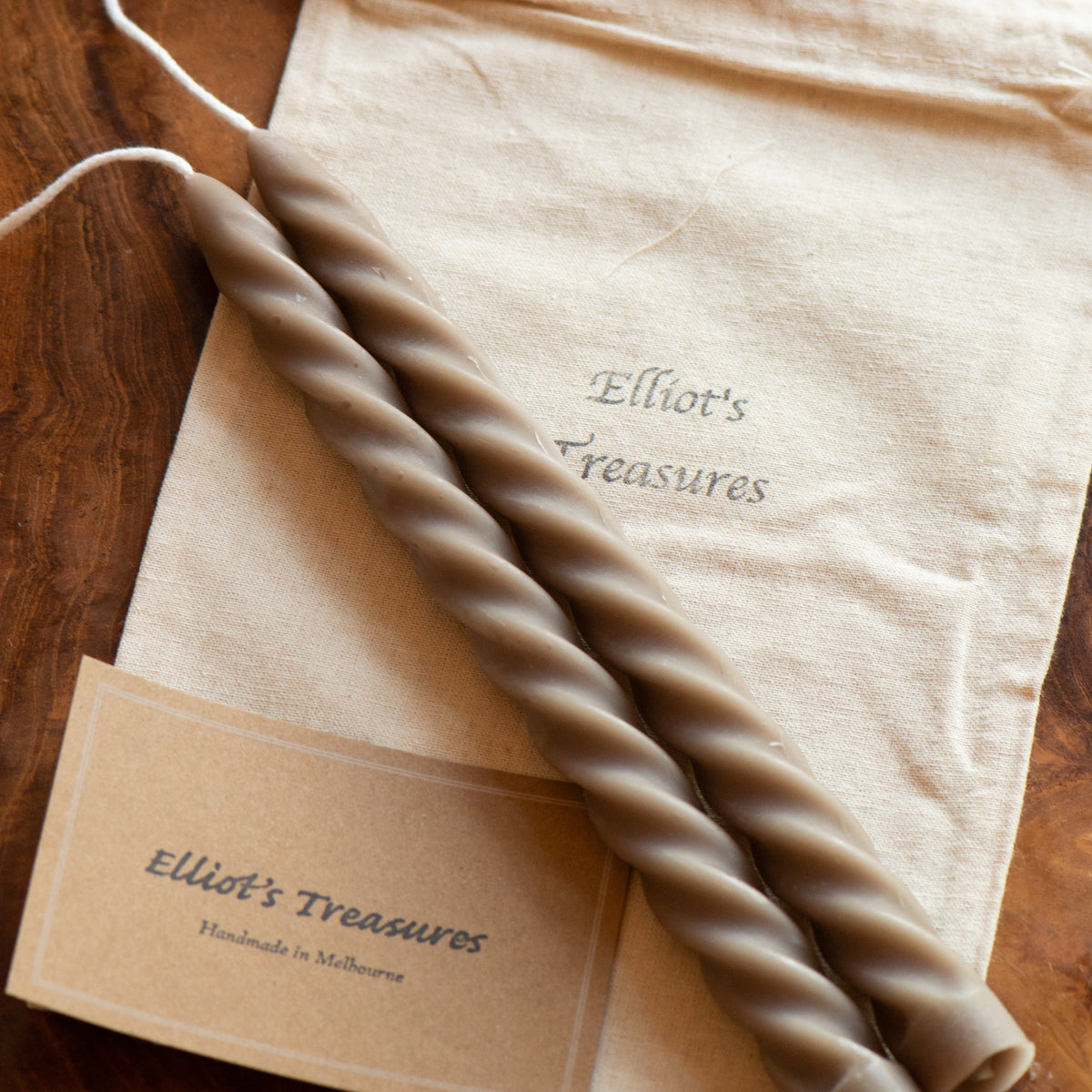 Tall Spiral Beeswax Tapers (Coffee) - Set of 2