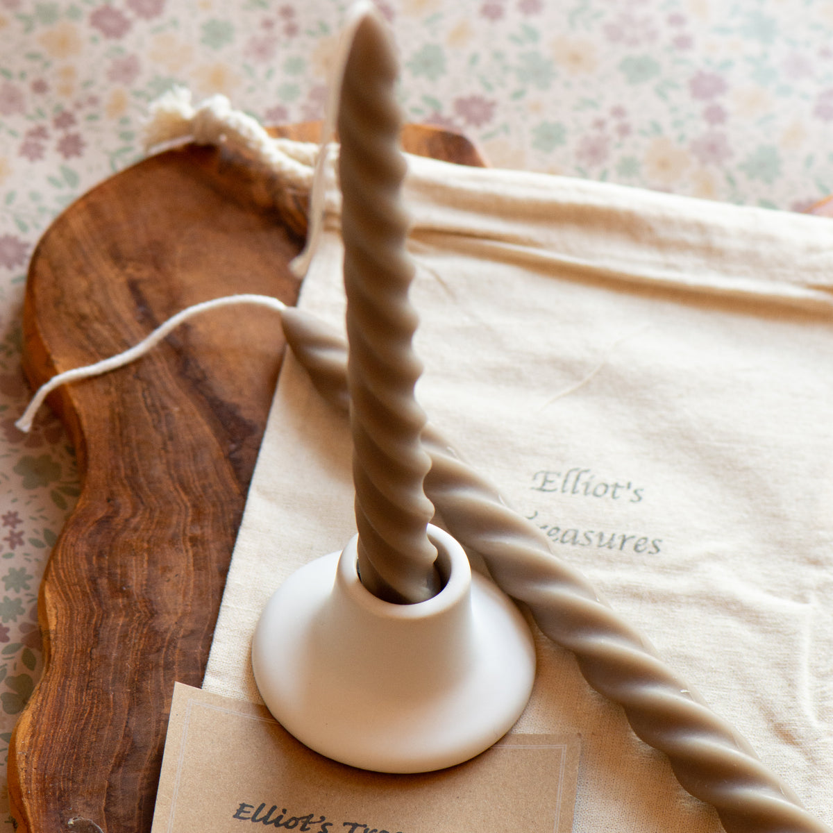 Tall Spiral Beeswax Tapers (Coffee) - Set of 2