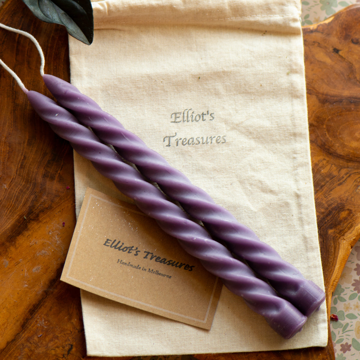 Tall Spiral Beeswax Tapers (Grape) - Set of 2