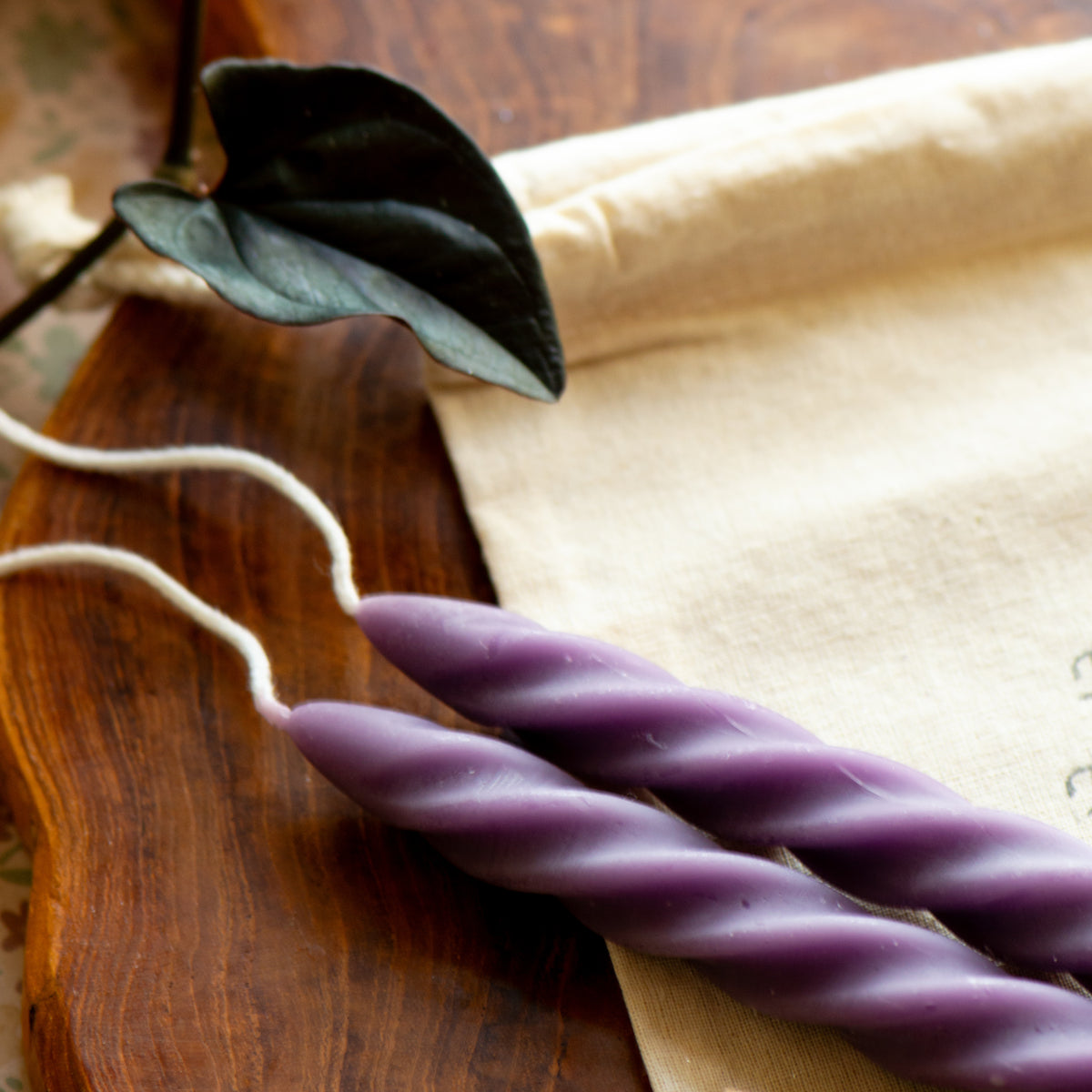 Tall Spiral Beeswax Tapers (Grape) - Set of 2