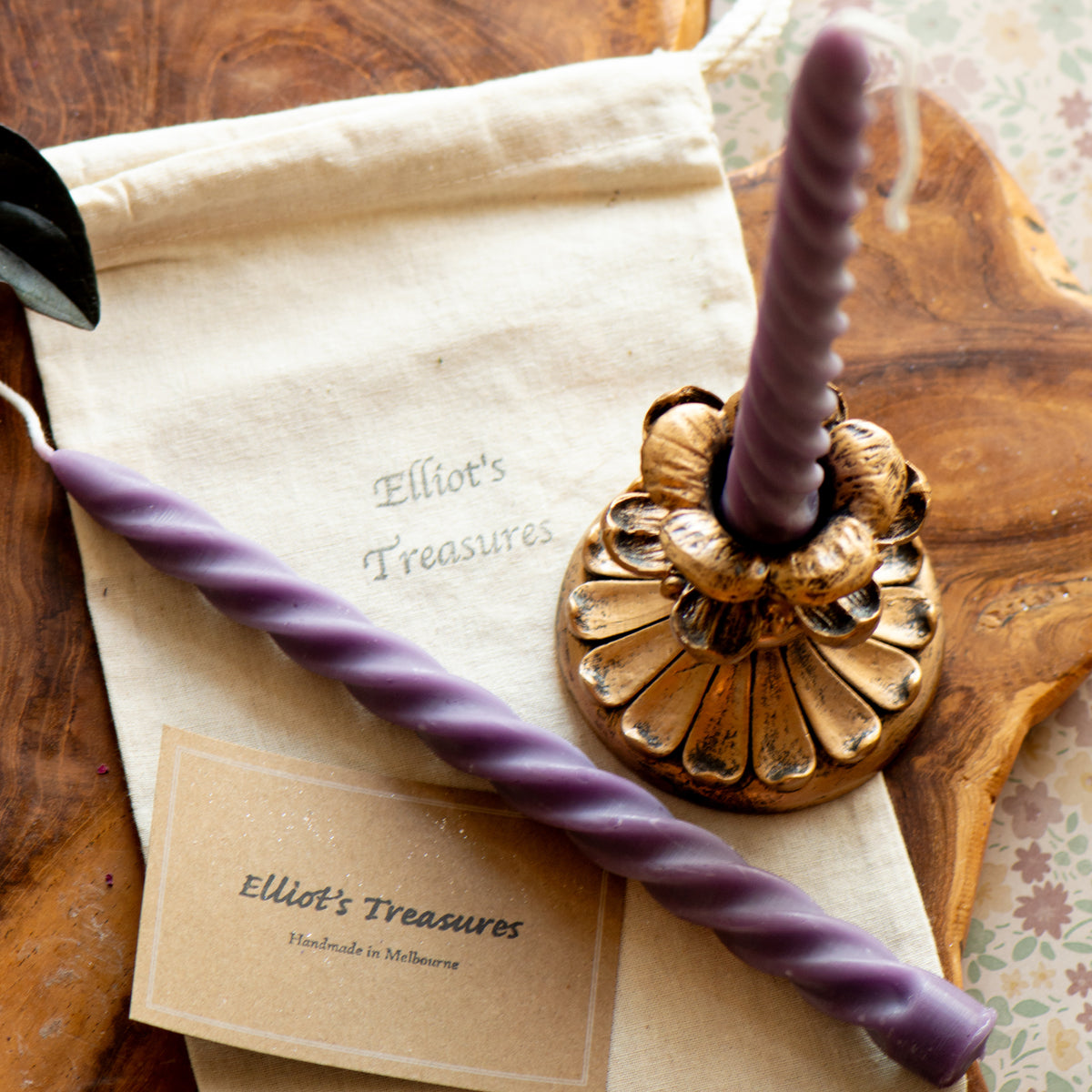 Tall Spiral Beeswax Tapers (Grape) - Set of 2