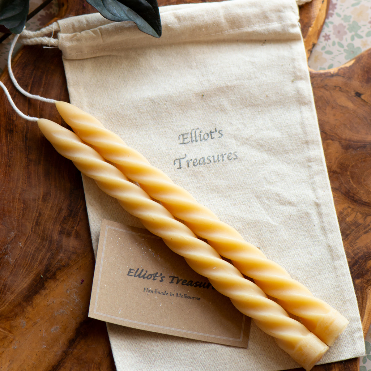 Tall Spiral Beeswax Tapers (Honey) - Set of 2