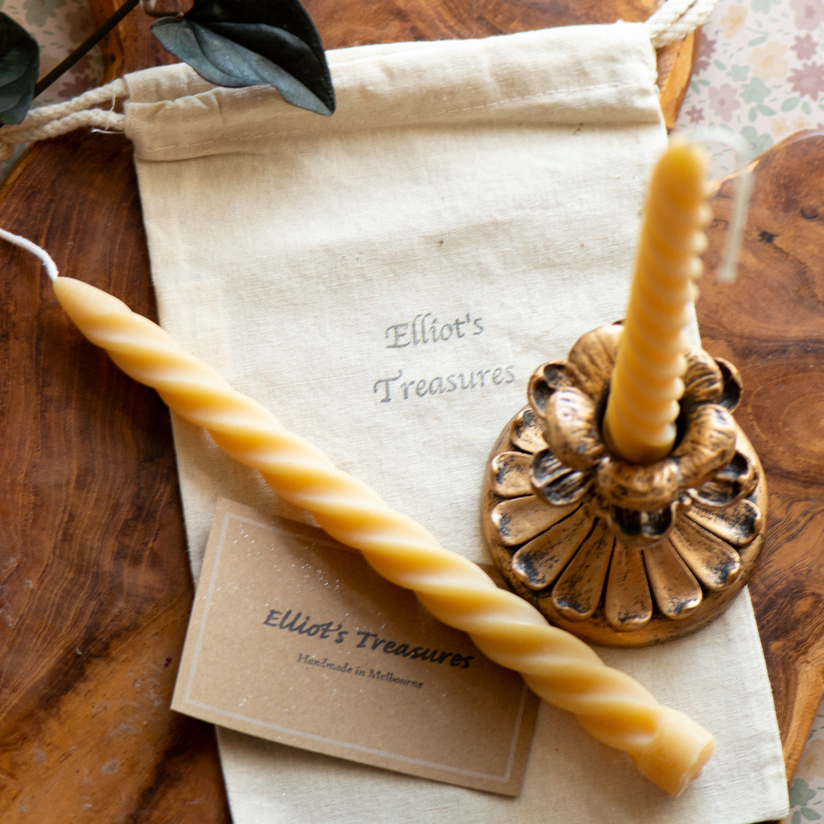 Tall Spiral Beeswax Tapers (Honey) - Set of 2