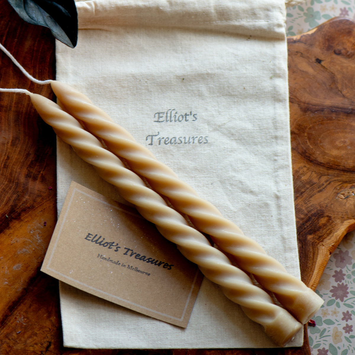 Tall Spiral Beeswax Tapers (Latte) - Set of 2