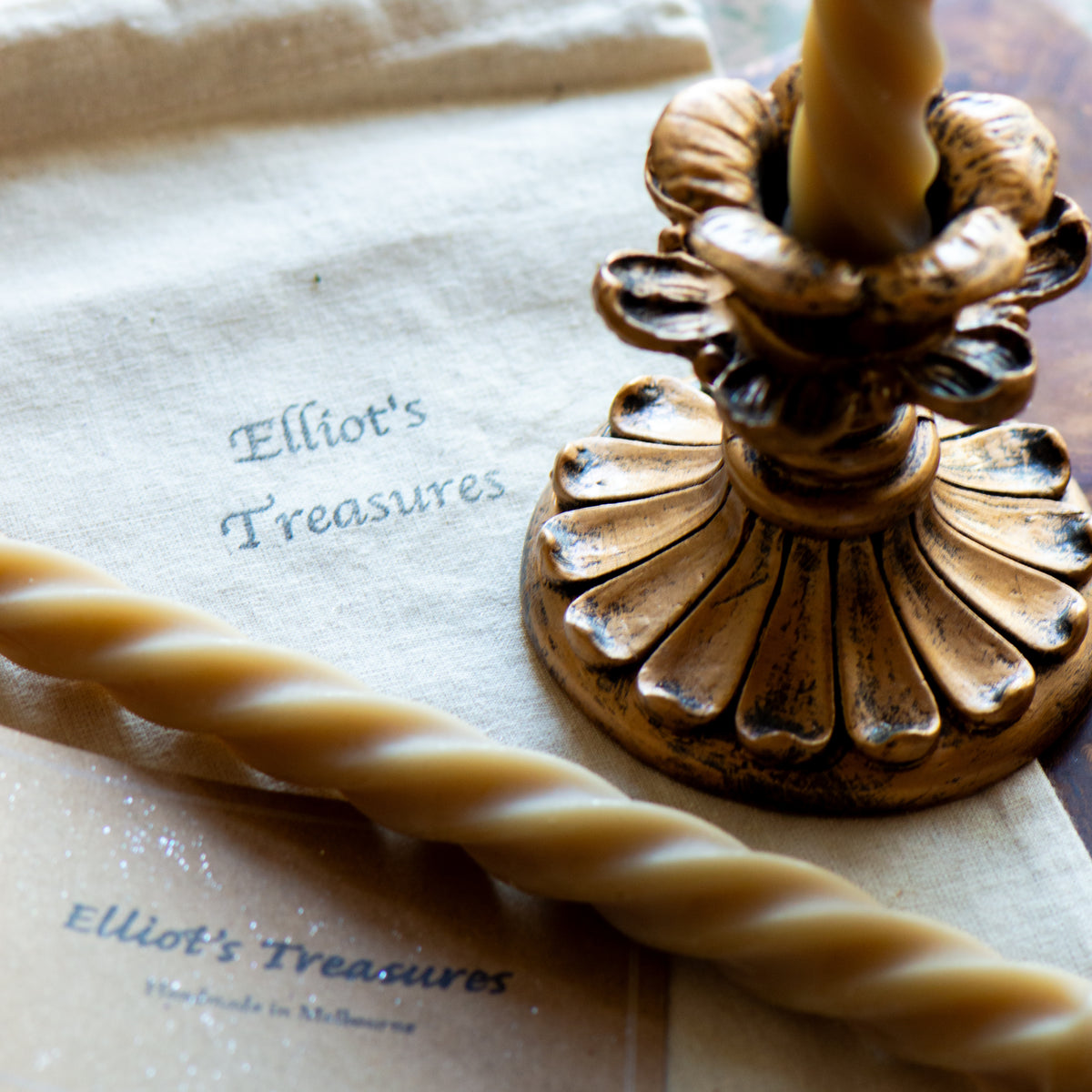 Tall Spiral Beeswax Tapers (Latte) - Set of 2