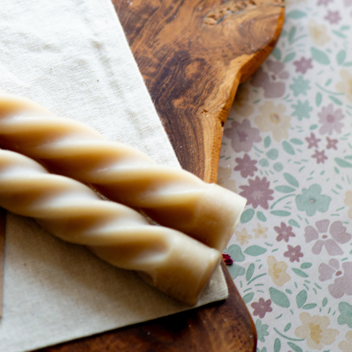 Tall Spiral Beeswax Tapers (Latte) - Set of 2
