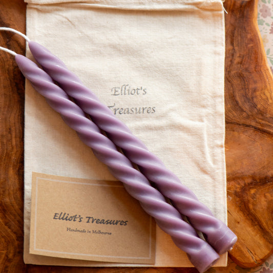 Tall Spiral Beeswax Tapers (Lavender) - Set of 2