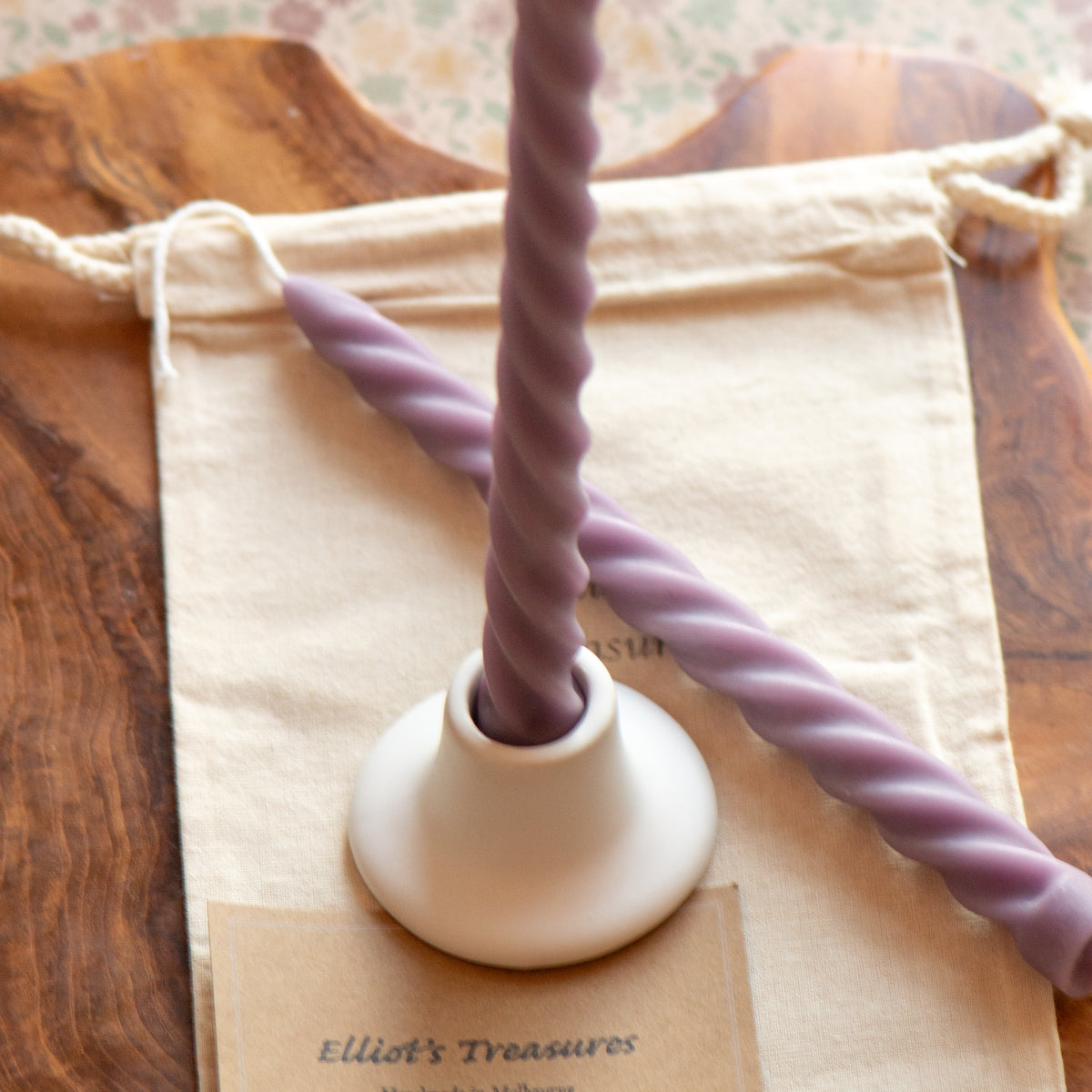 Tall Spiral Beeswax Tapers (Lavender) - Set of 2