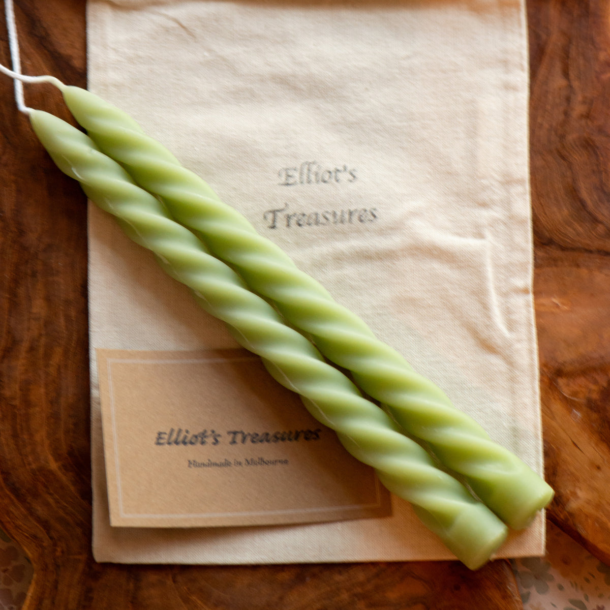 Tall Spiral Beeswax Tapers (Mint) - Set of 2