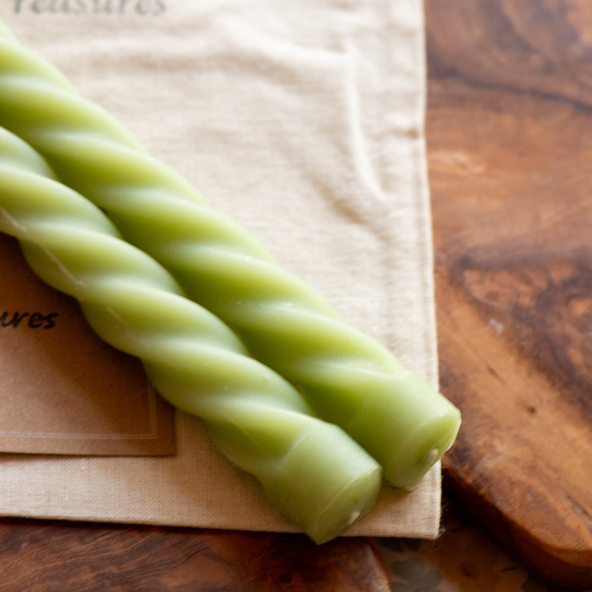 Tall Spiral Beeswax Tapers (Mint) - Set of 2