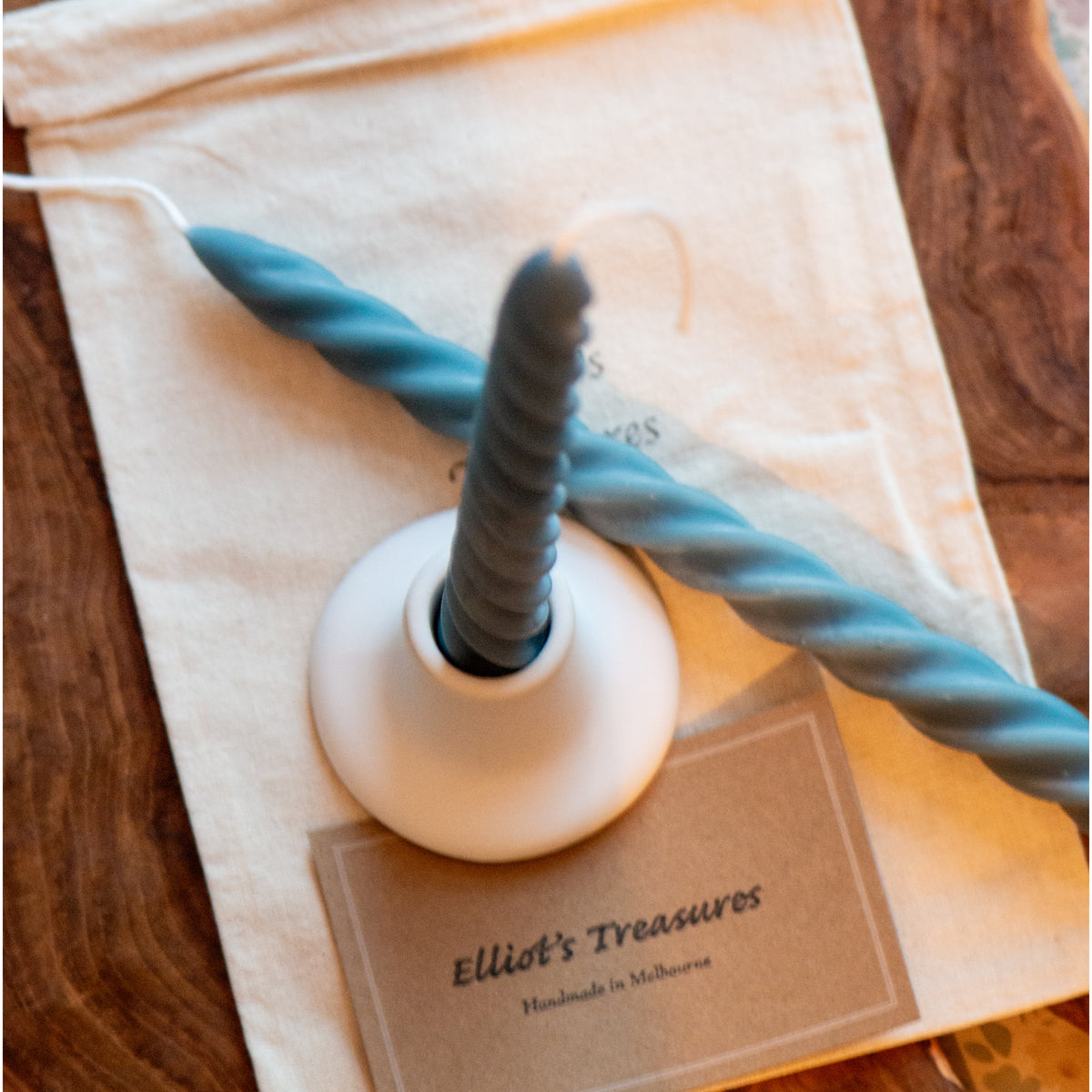 Tall Spiral Beeswax Tapers (Navy) - Set of 2