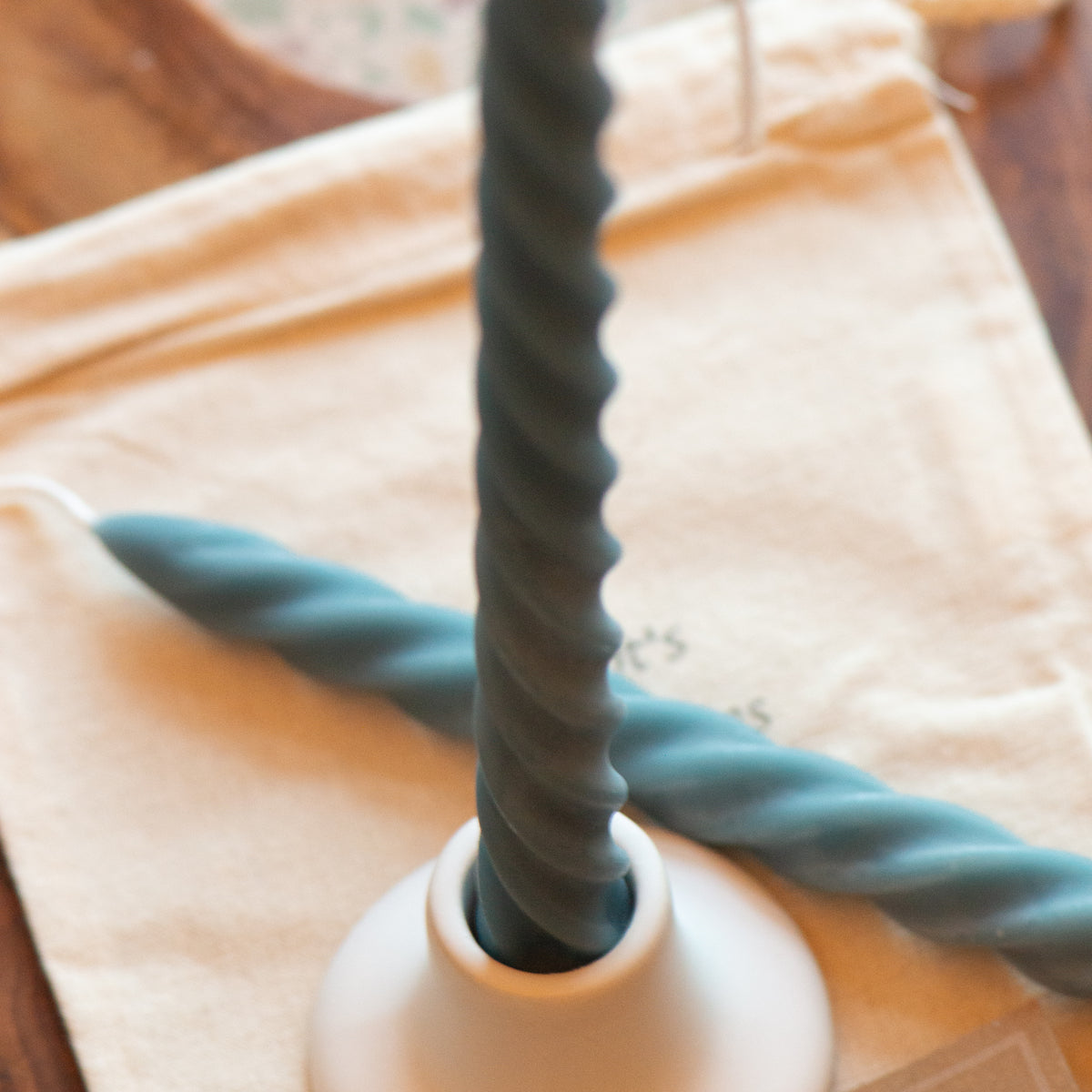 Tall Spiral Beeswax Tapers (Navy) - Set of 2