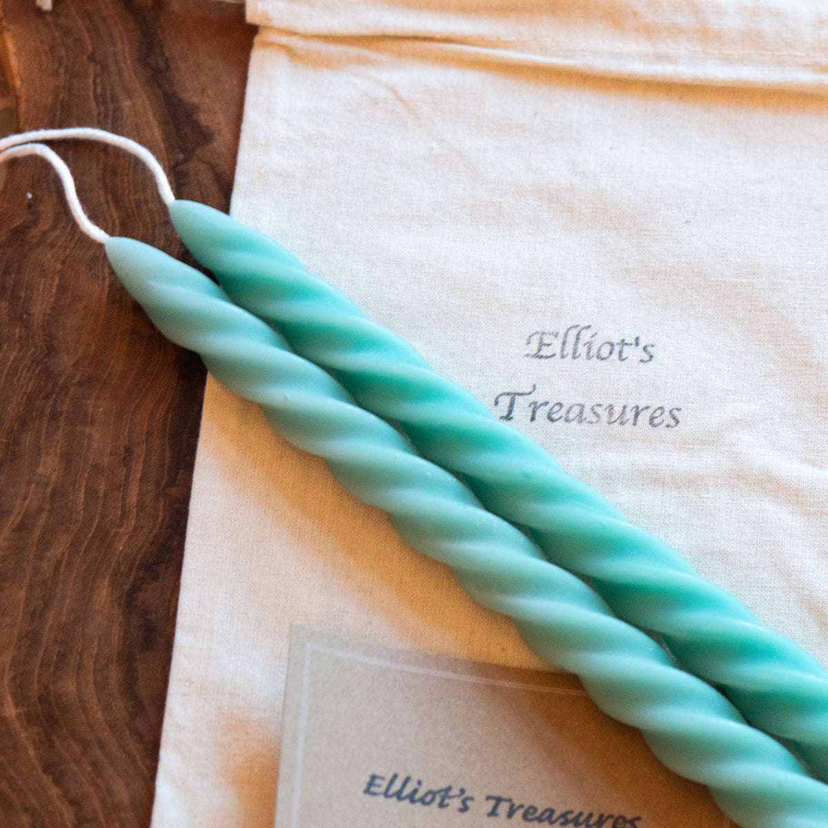 Tall Spiral Beeswax Tapers (Ocean) - Set of 2