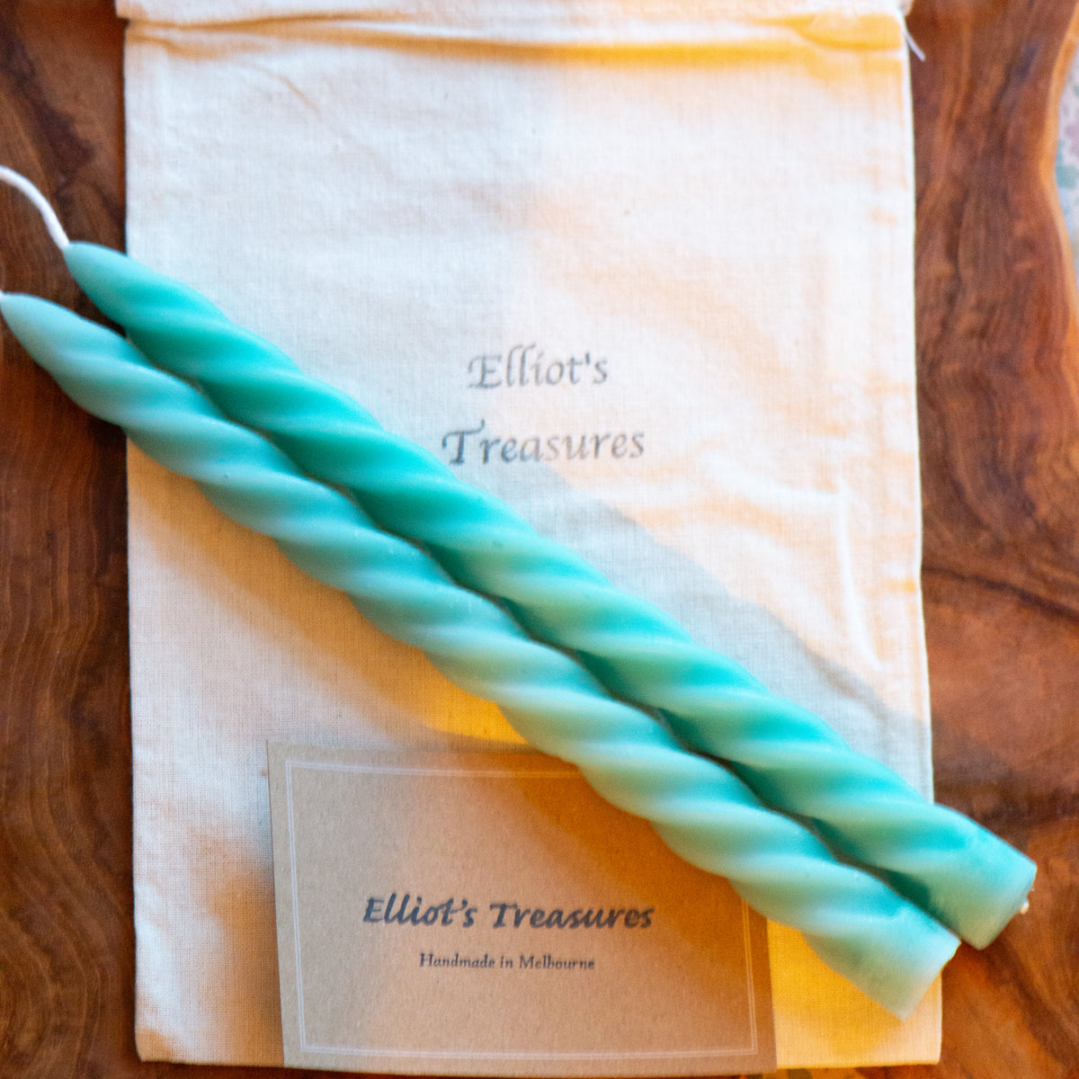 Tall Spiral Beeswax Tapers (Ocean) - Set of 2