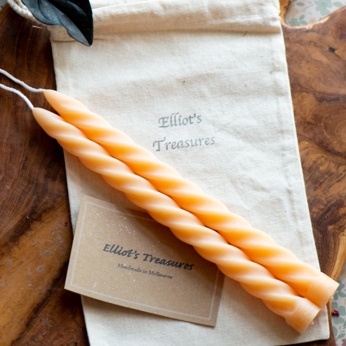 Tall Spiral Beeswax Tapers (Peach) - Set of 2