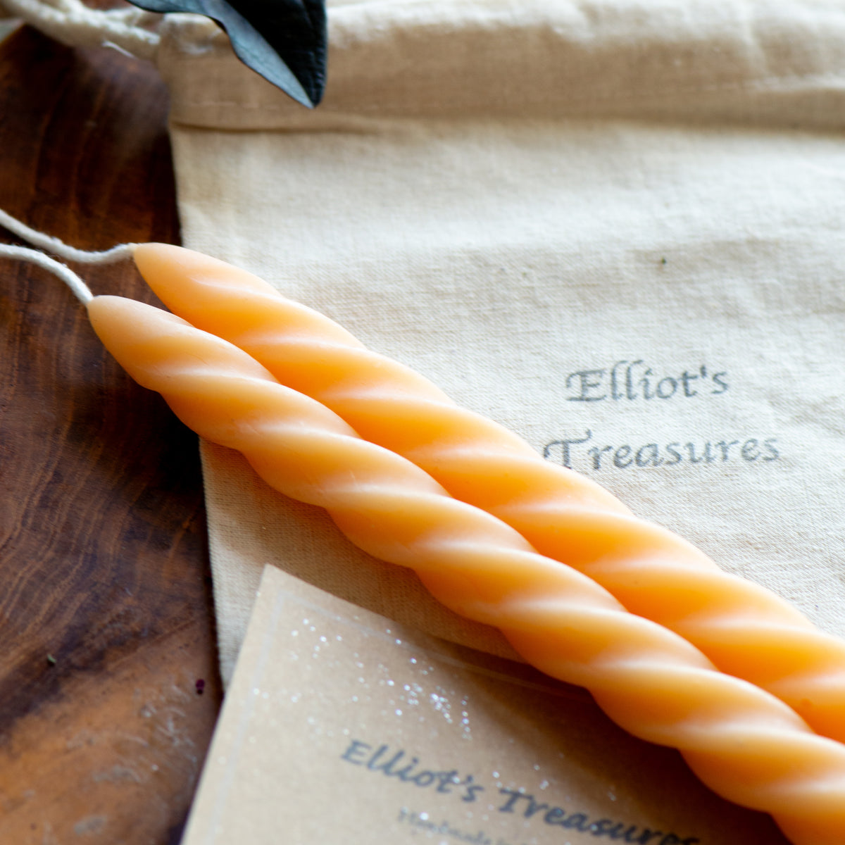 Tall Spiral Beeswax Tapers (Peach) - Set of 2