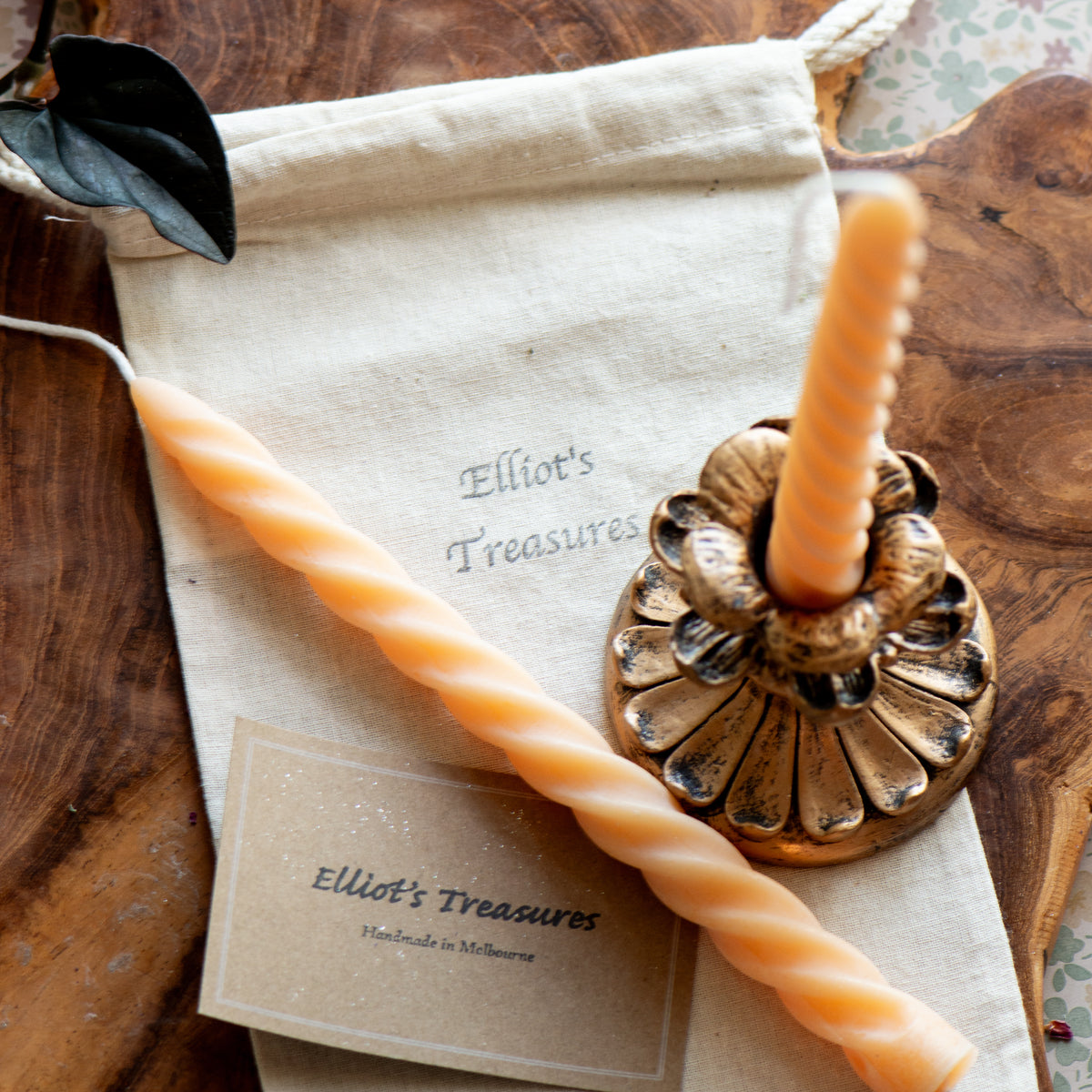 Tall Spiral Beeswax Tapers (Peach) - Set of 2