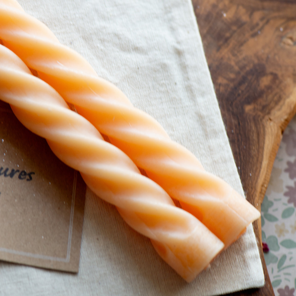 Tall Spiral Beeswax Tapers (Peach) - Set of 2