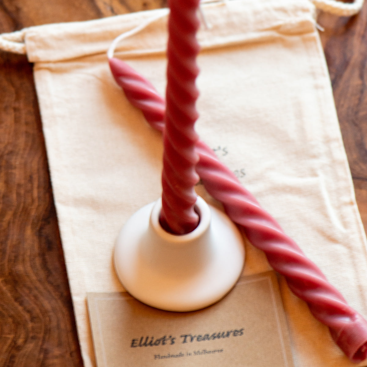 Tall Spiral Beeswax Tapers (Raspberry) - Set of 2