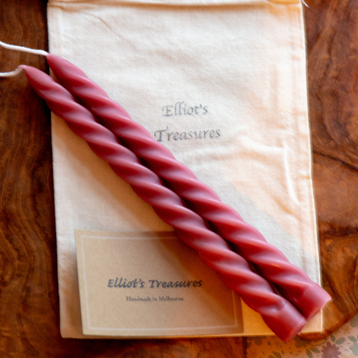 Tall Spiral Beeswax Tapers (Raspberry) - Set of 2