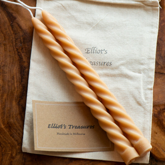 Tall Spiral Beeswax Tapers (Tea) - Set of 2